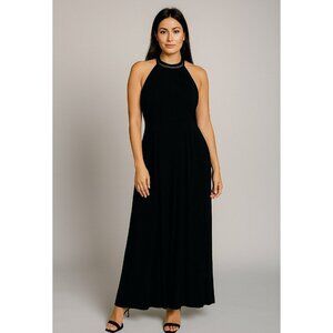 Luxe by Carmen Marc Valvo Black Halter Dress Size 12 Sleeveless Cocktail Chic